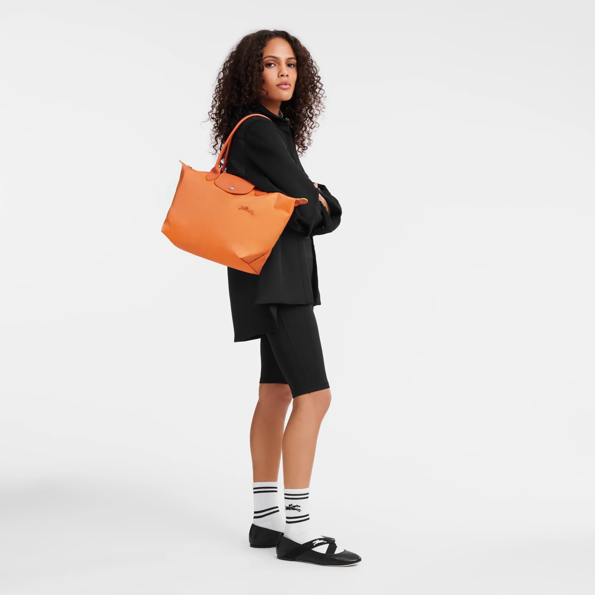 Le Pliage Green M Tote bag Orange - Recycled canvas