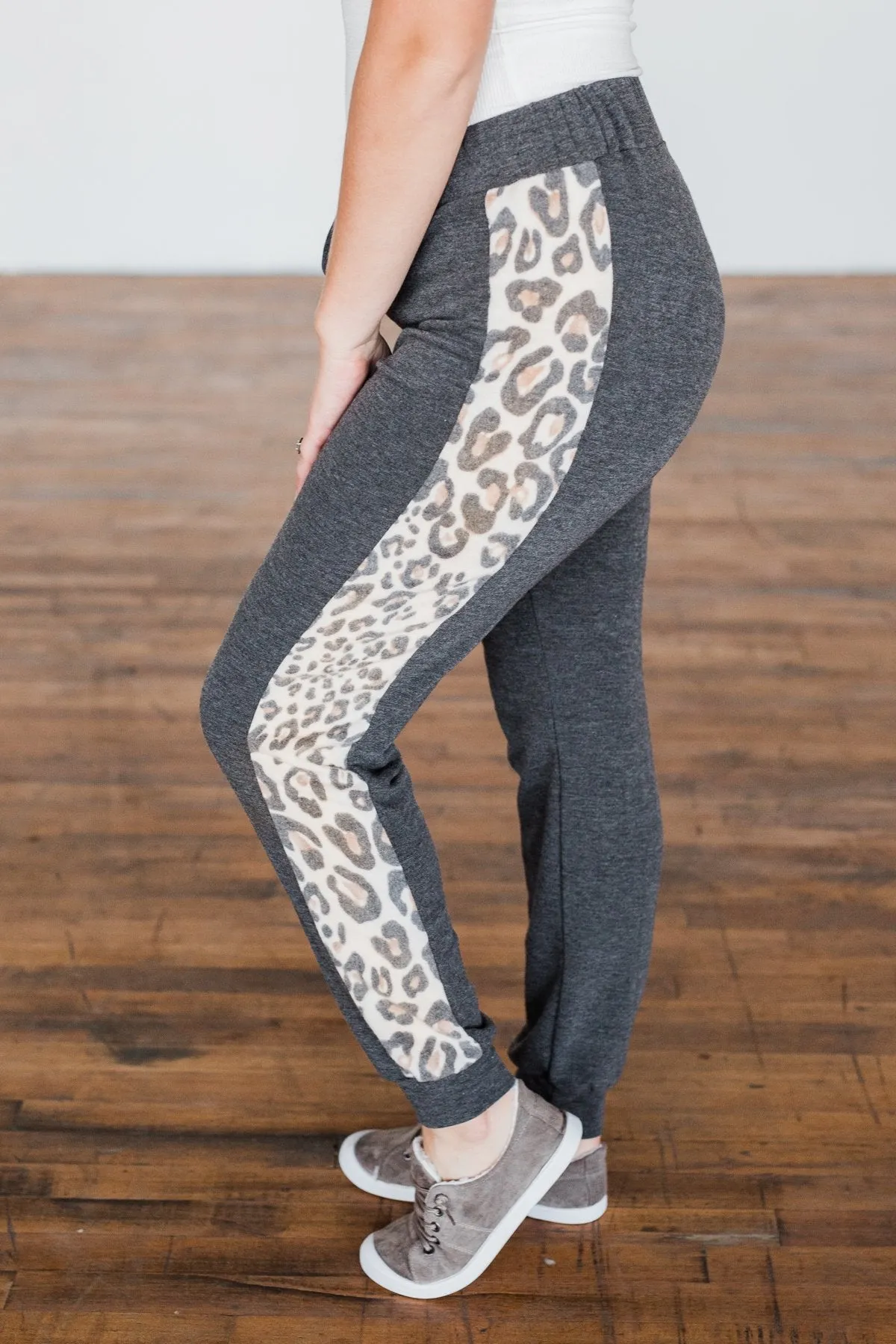 Live Wild Leopard Joggers- Charcoal