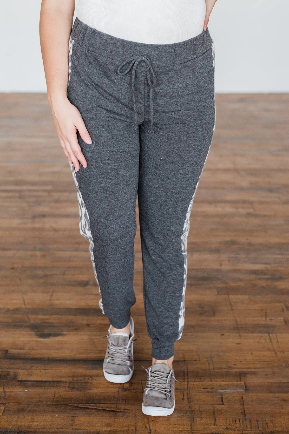 Live Wild Leopard Joggers- Charcoal