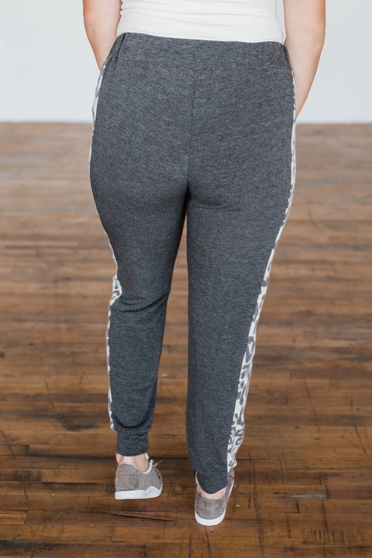 Live Wild Leopard Joggers- Charcoal