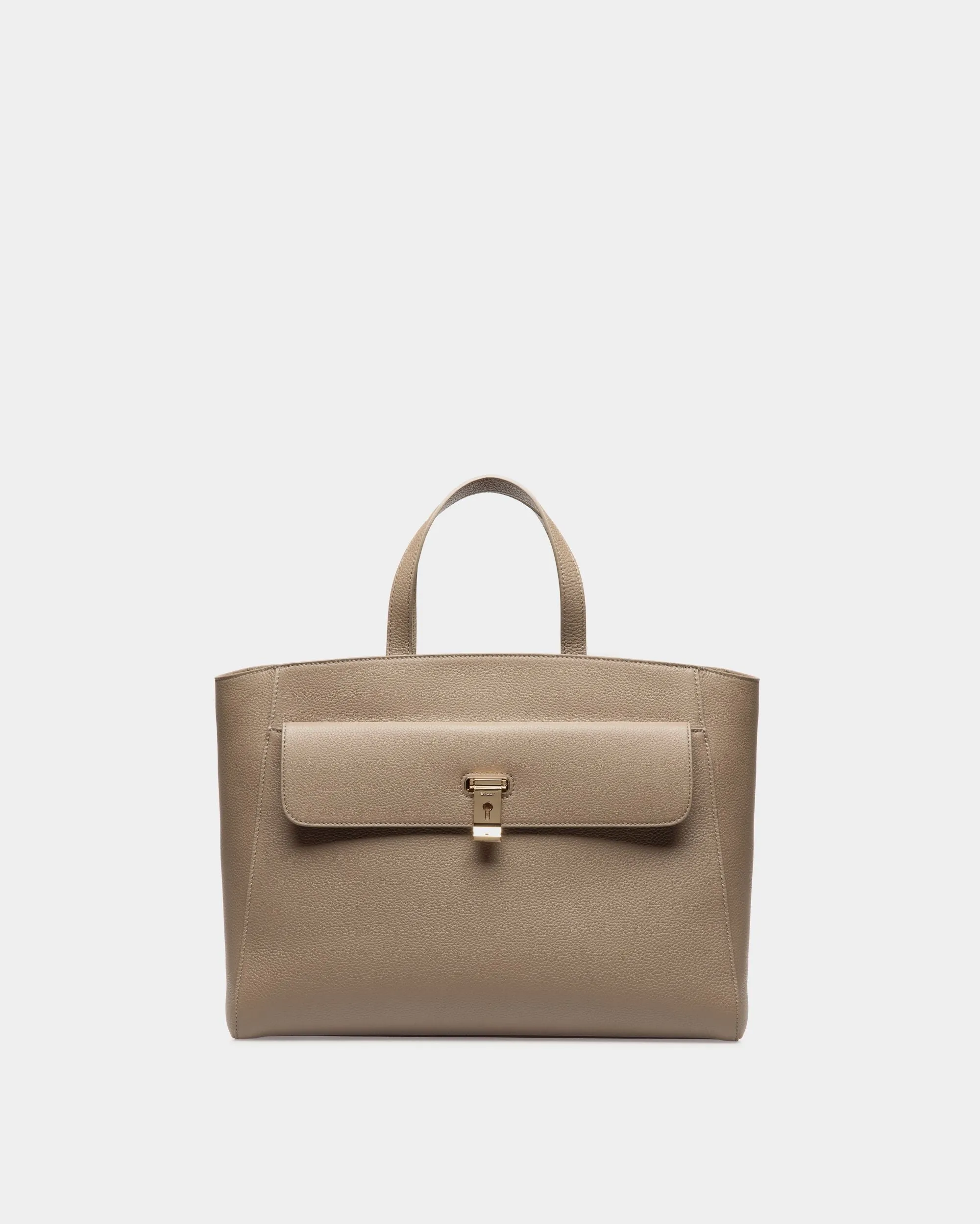 Lock Me Tote Bag In Taupe Grained Leather 