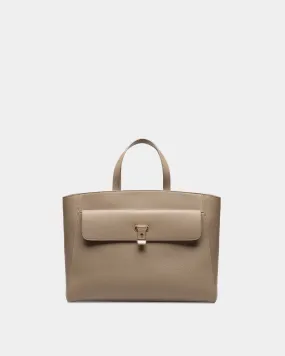 Lock Me Tote Bag In Taupe Grained Leather 