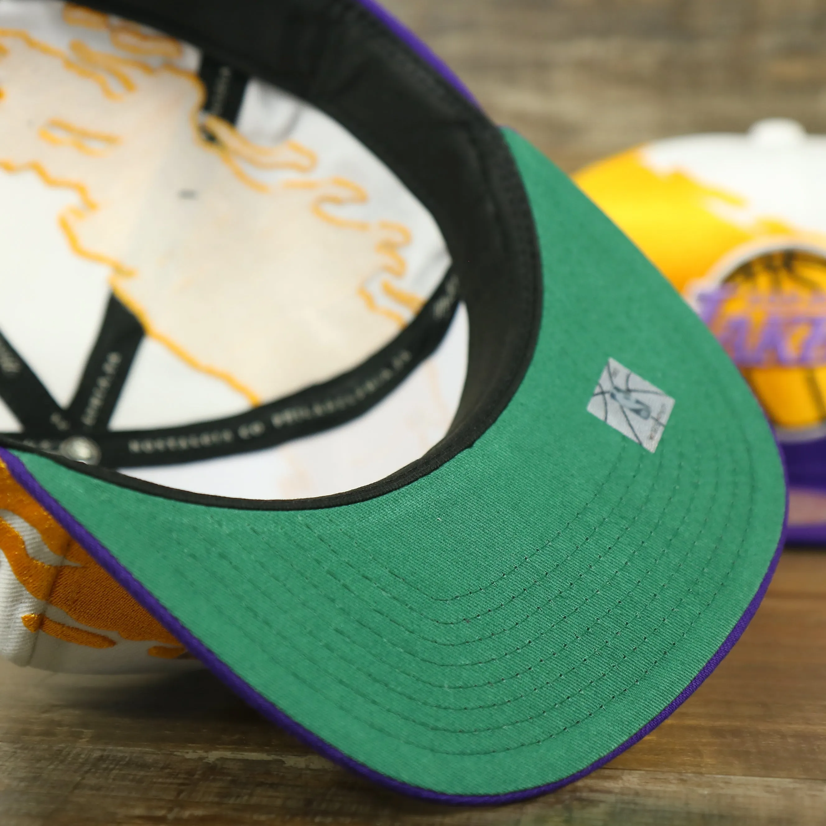 Los Angeles Lakers Vintage Retro NBA Paintbrush Mitchell and Ness Snapback Hat | Purple/White/Yellow