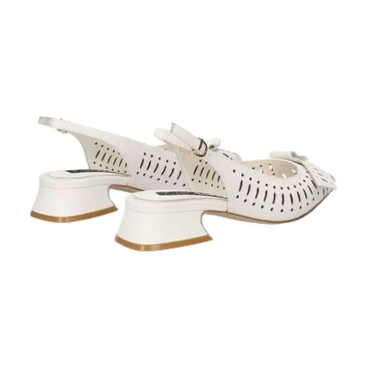 Luciano Barachini RL103B Dècolletè Sling Back Donna Tacco Basso in Vera Pelle Gesso