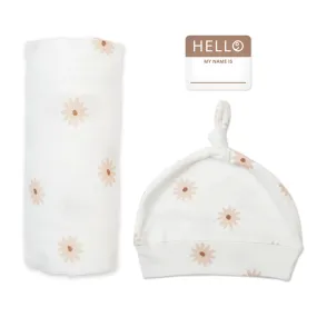 Lulujo Hello World Blanket + Knotted Hat - Daisies