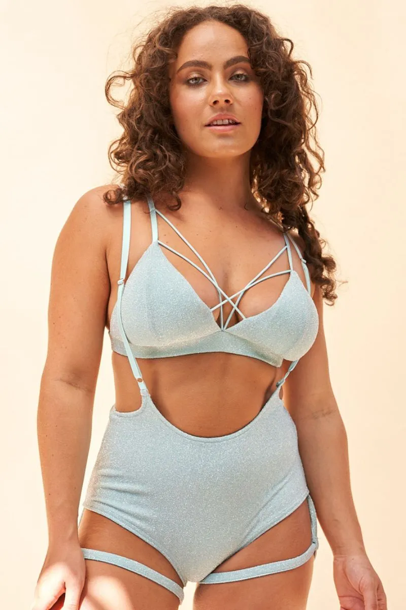 Lunalae Zena Garter Overall Sling Bottoms - Crystal Blue