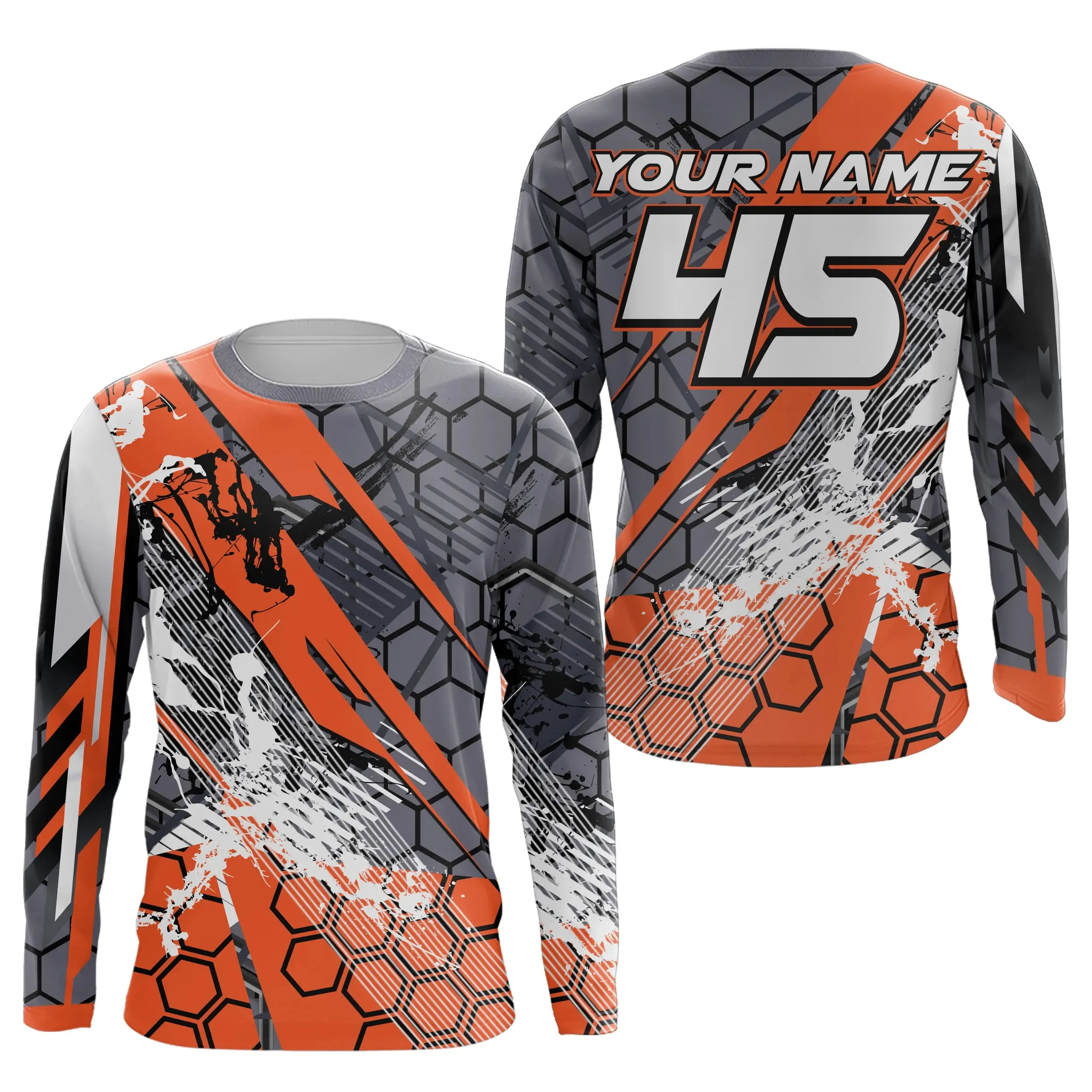 Maillot Cross Personnalisé Gris Orange, Cadeau Pilote Moto Cross, Courses Tout-Terrain Extreme - MZ04012301