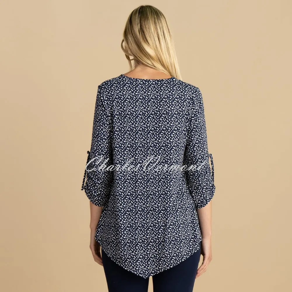 Marble Polka Dot Print Tunic Top - Style 6956-103 (Navy / White)