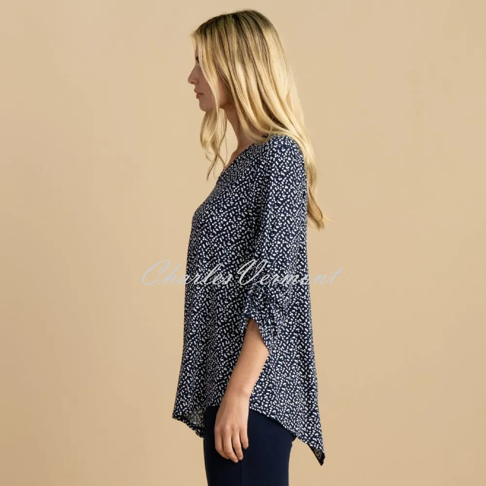 Marble Polka Dot Print Tunic Top - Style 6956-103 (Navy / White)