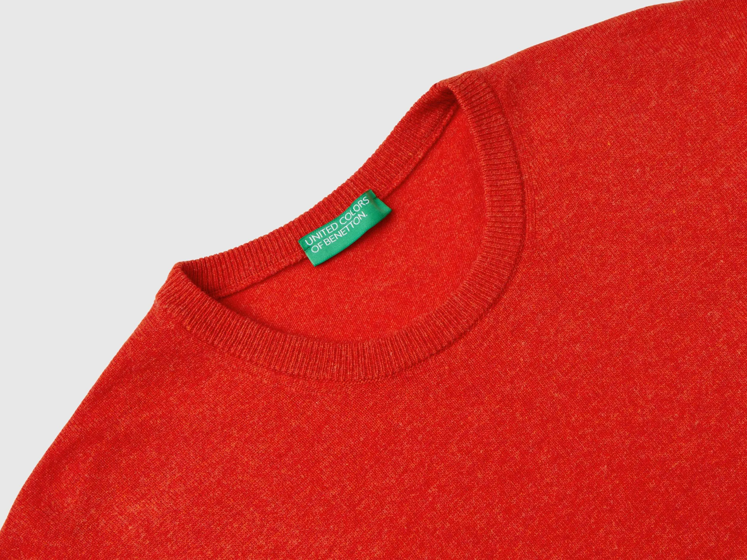 Marl orange crew neck sweater in pure Merino wool - Orange | Benetton