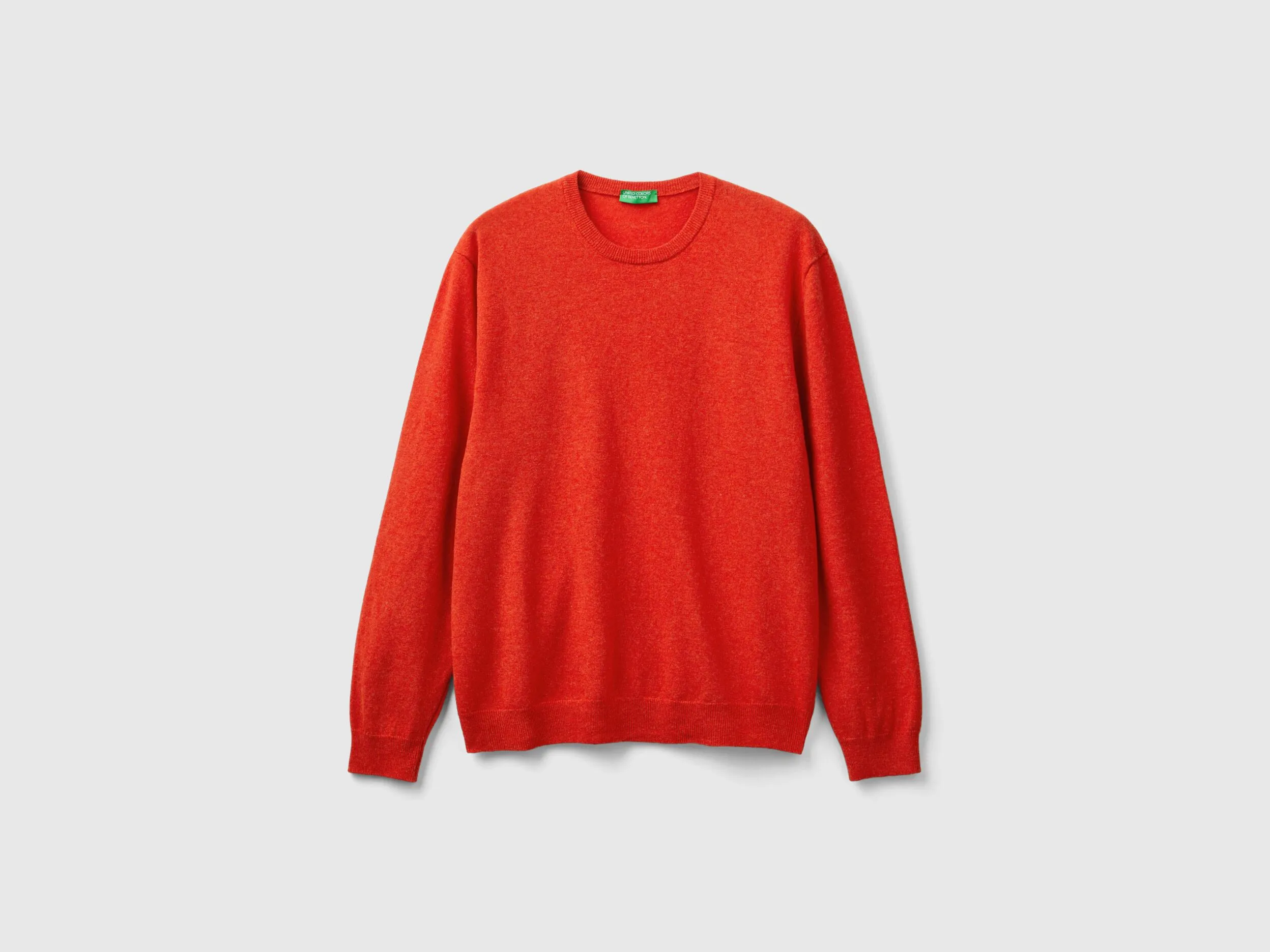 Marl orange crew neck sweater in pure Merino wool - Orange | Benetton