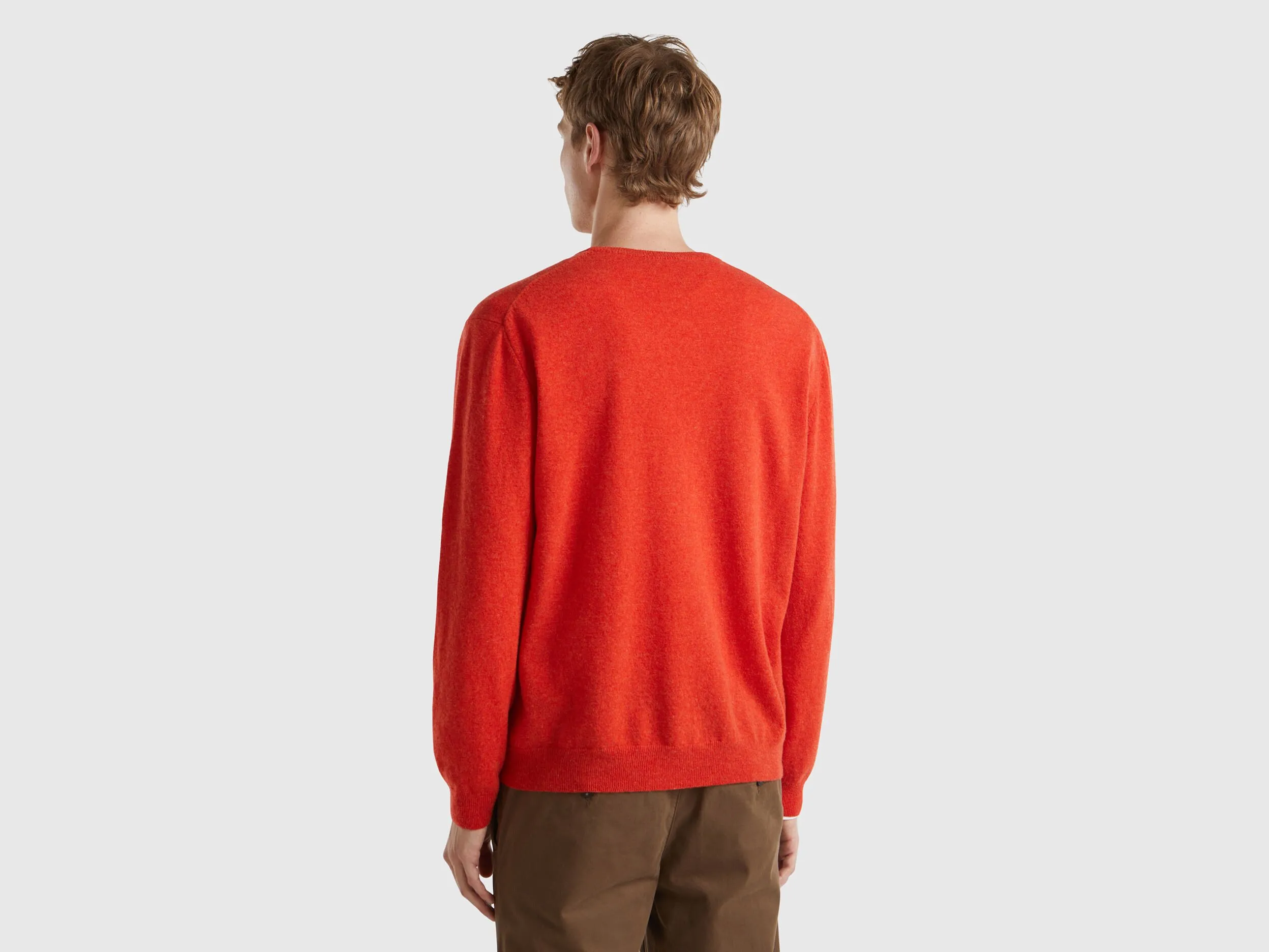 Marl orange crew neck sweater in pure Merino wool - Orange | Benetton