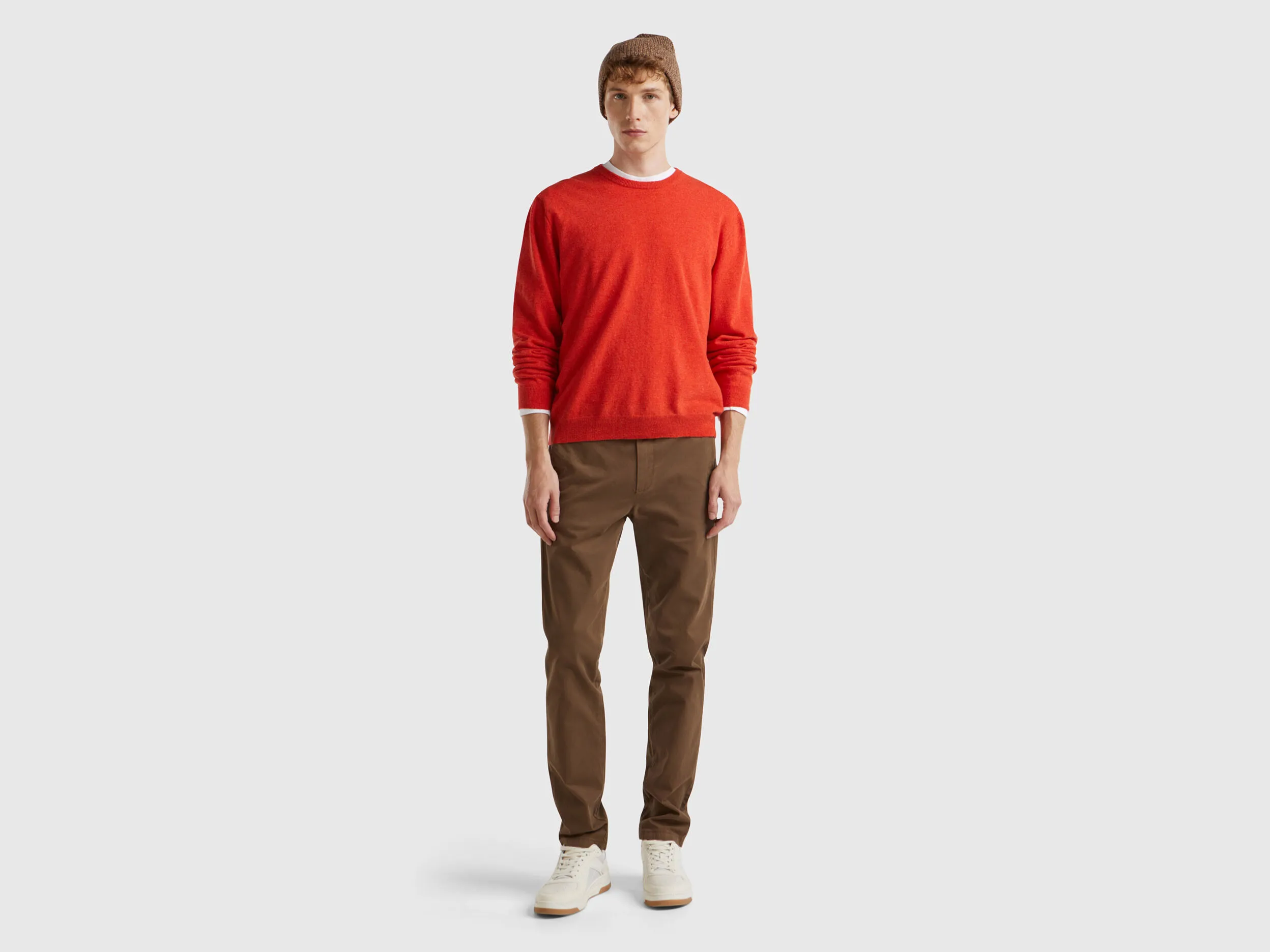 Marl orange crew neck sweater in pure Merino wool - Orange | Benetton