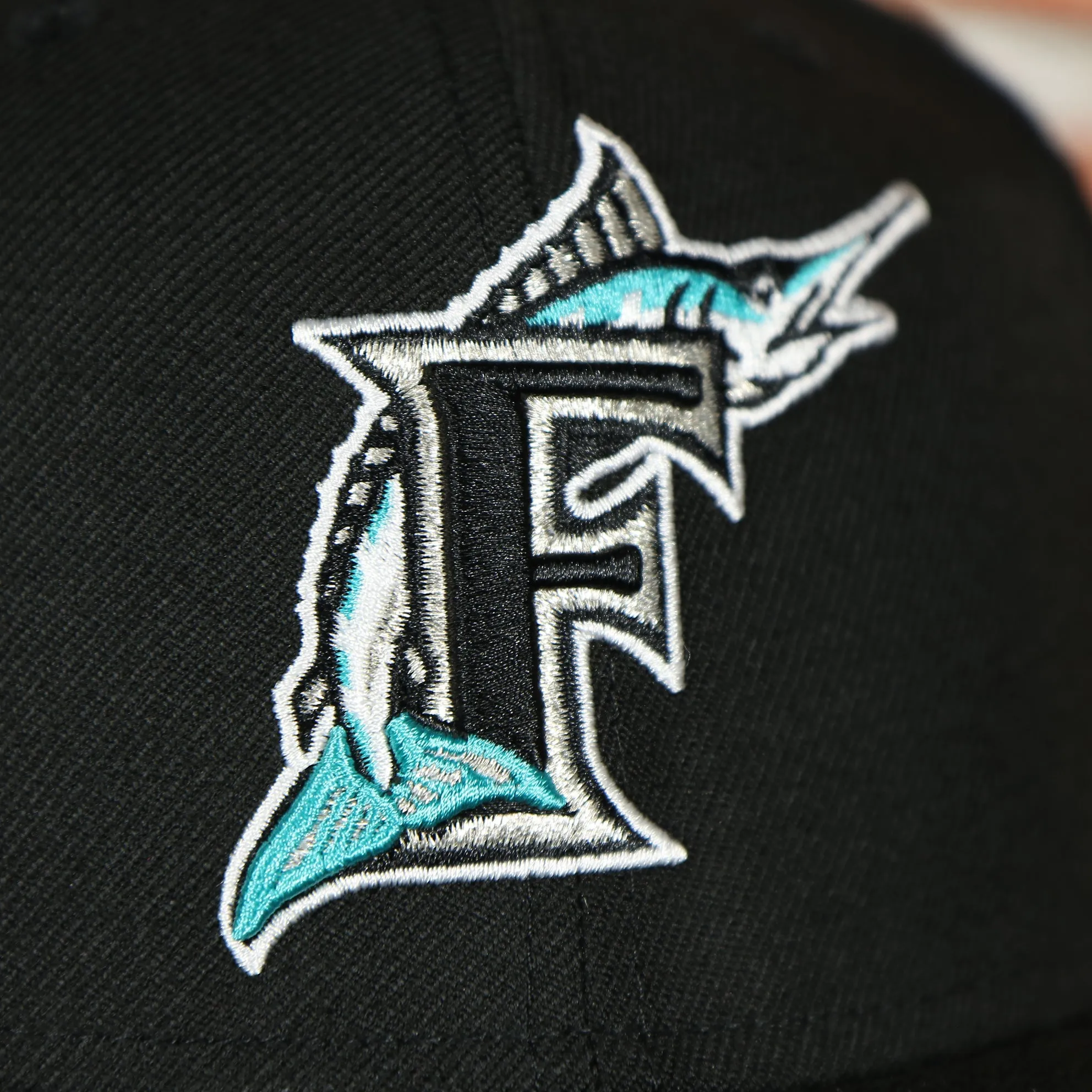 Marlins On-Field Grey Bottom Black Fitted Cap | Florida Marlins 1997 Game Worn World Series Side Patch Gray Under Brim 59Fifty F