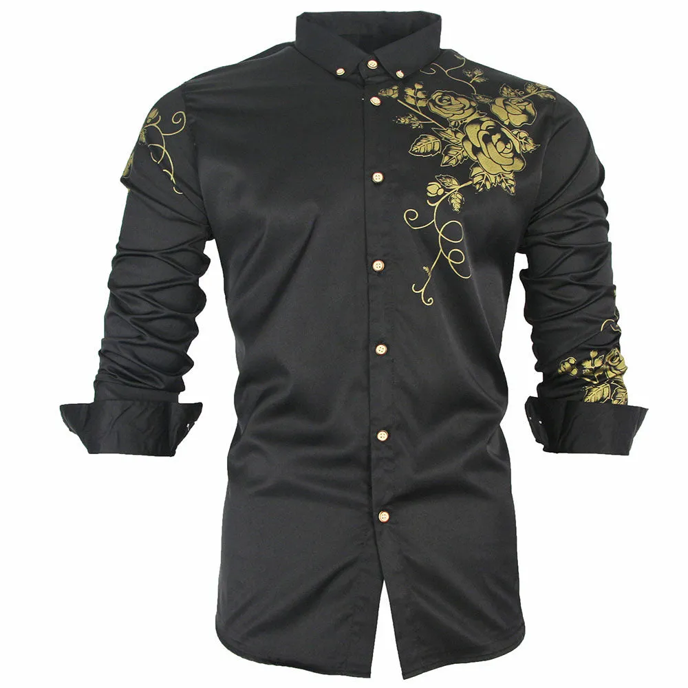 Men's Casual Vintage Fashion Floral Designer Slim Fit Long Sleeve Shirt