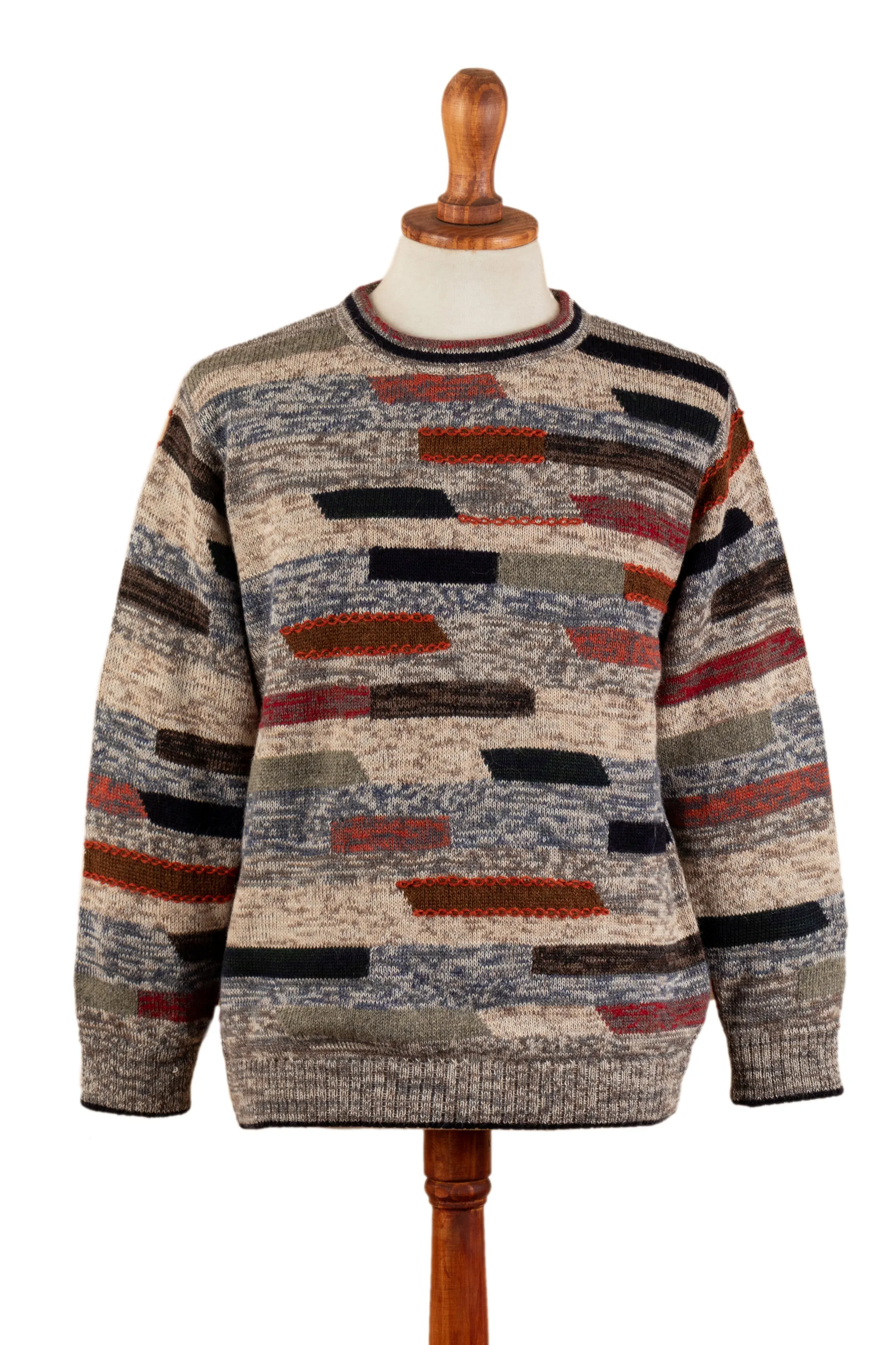 Men's colourful Patterned 100% Alpaca Pullover from Peru, 