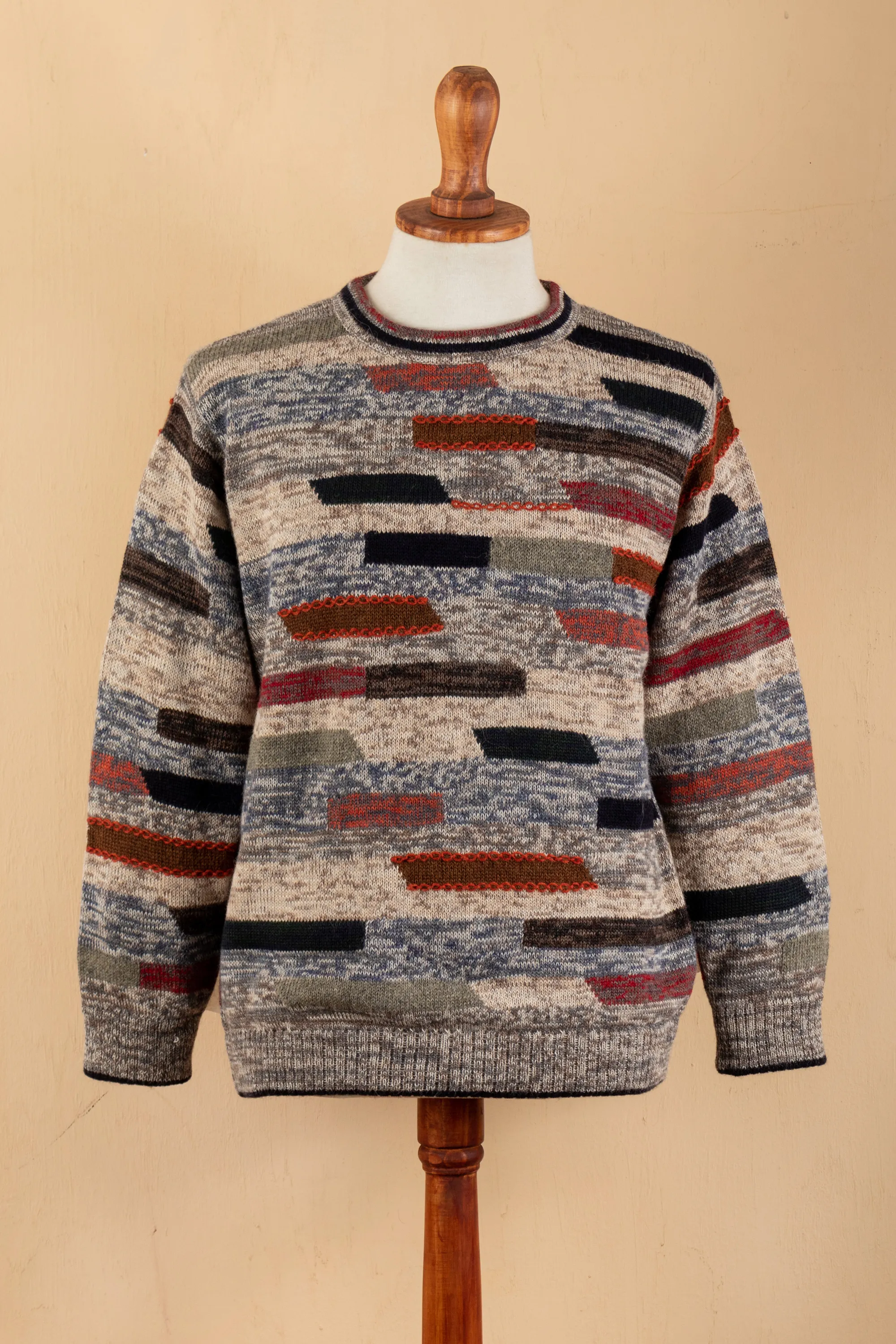 Men's colourful Patterned 100% Alpaca Pullover from Peru, 