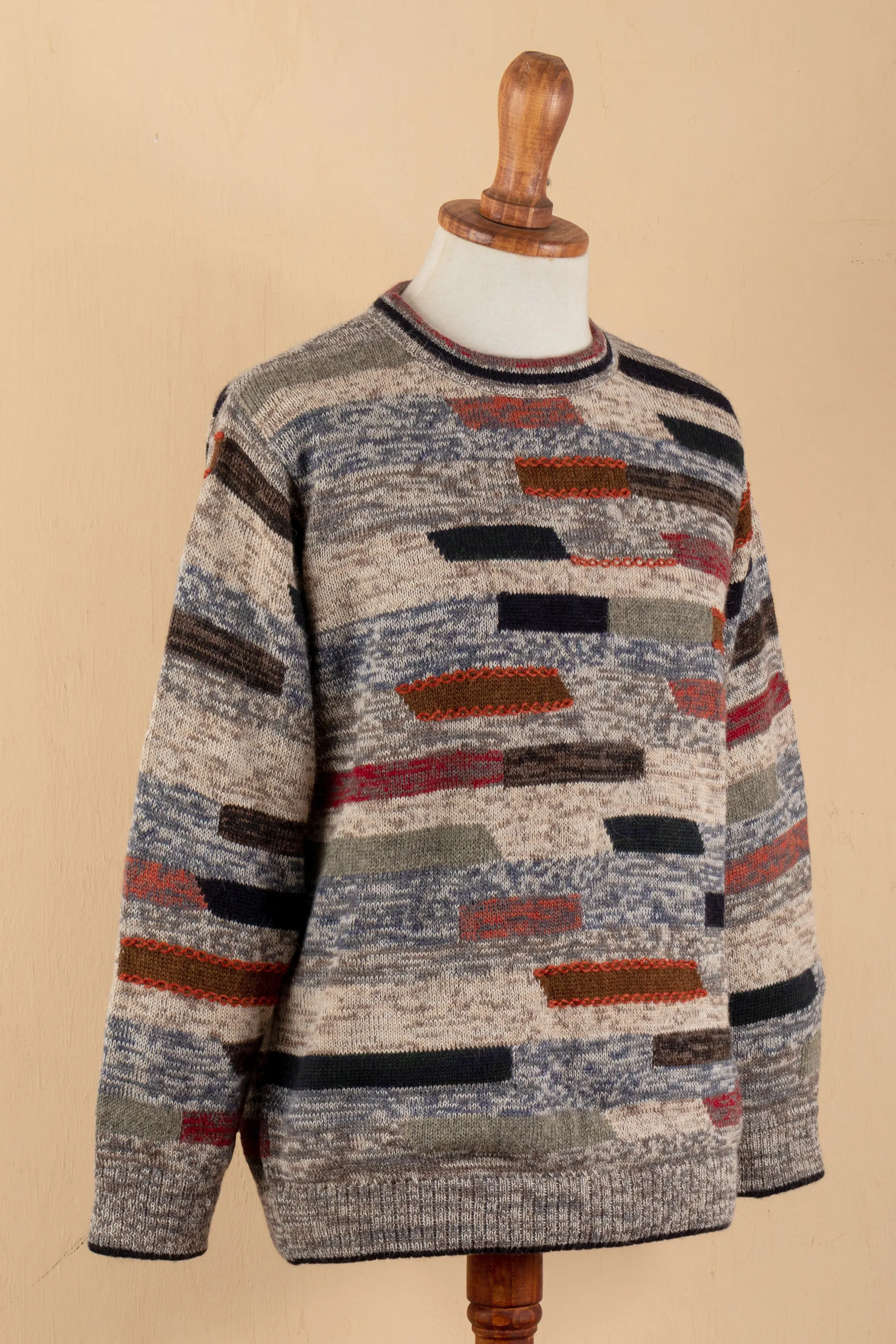 Men's colourful Patterned 100% Alpaca Pullover from Peru, 