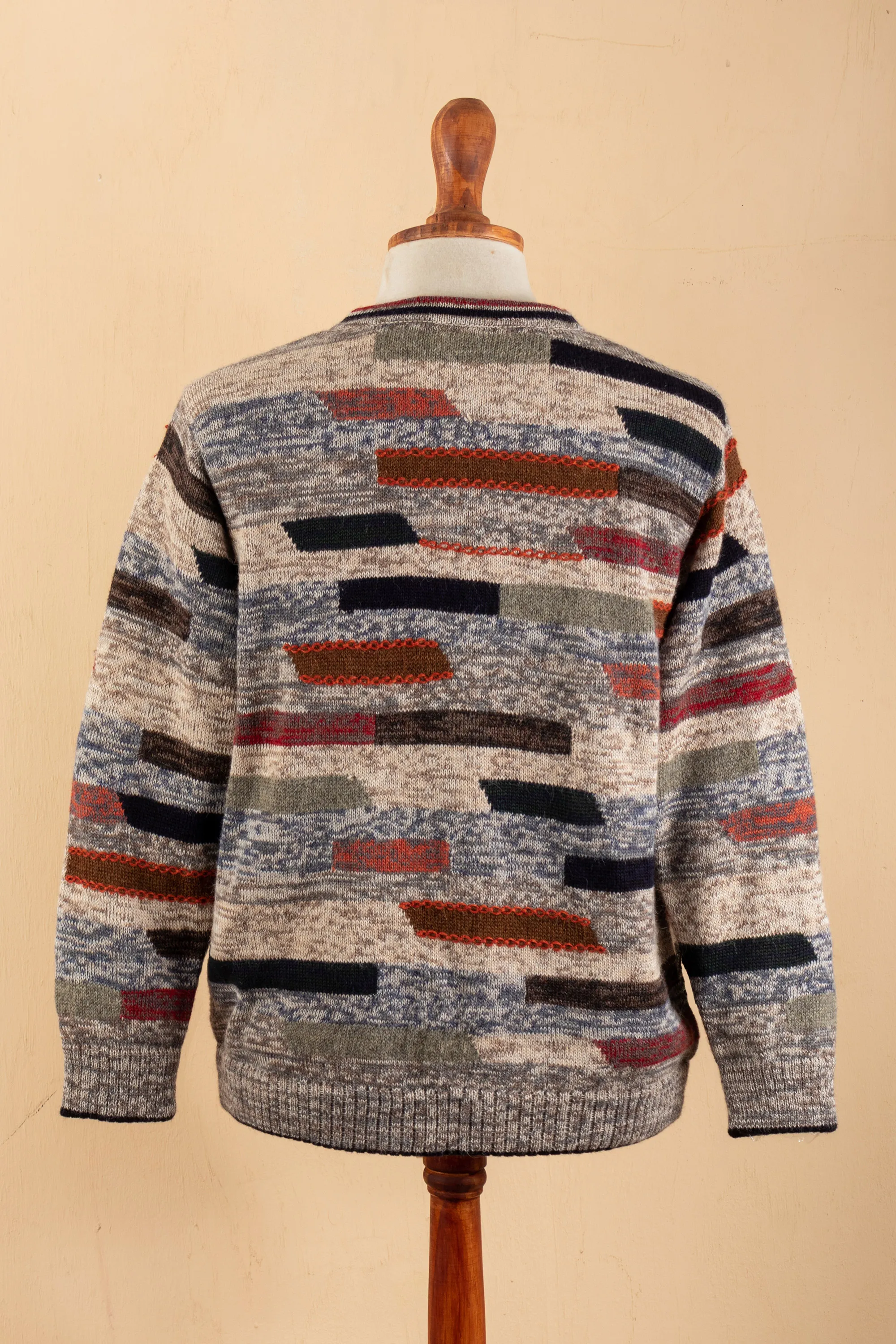 Men's colourful Patterned 100% Alpaca Pullover from Peru, 