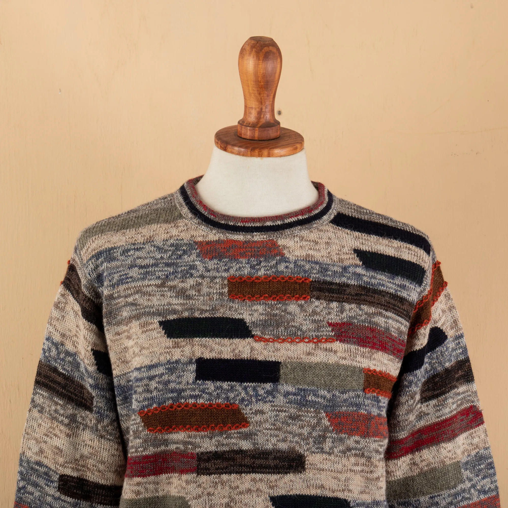 Men's colourful Patterned 100% Alpaca Pullover from Peru, 