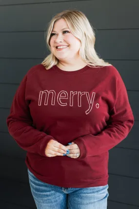 Merry Embroidered Crew Neck Pullover- Wine