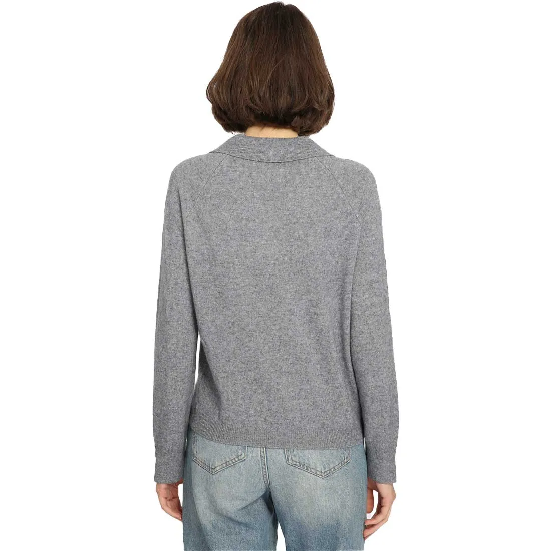 Minnie Rose Cashmere V-Neck Sweater w/Collar - Women's