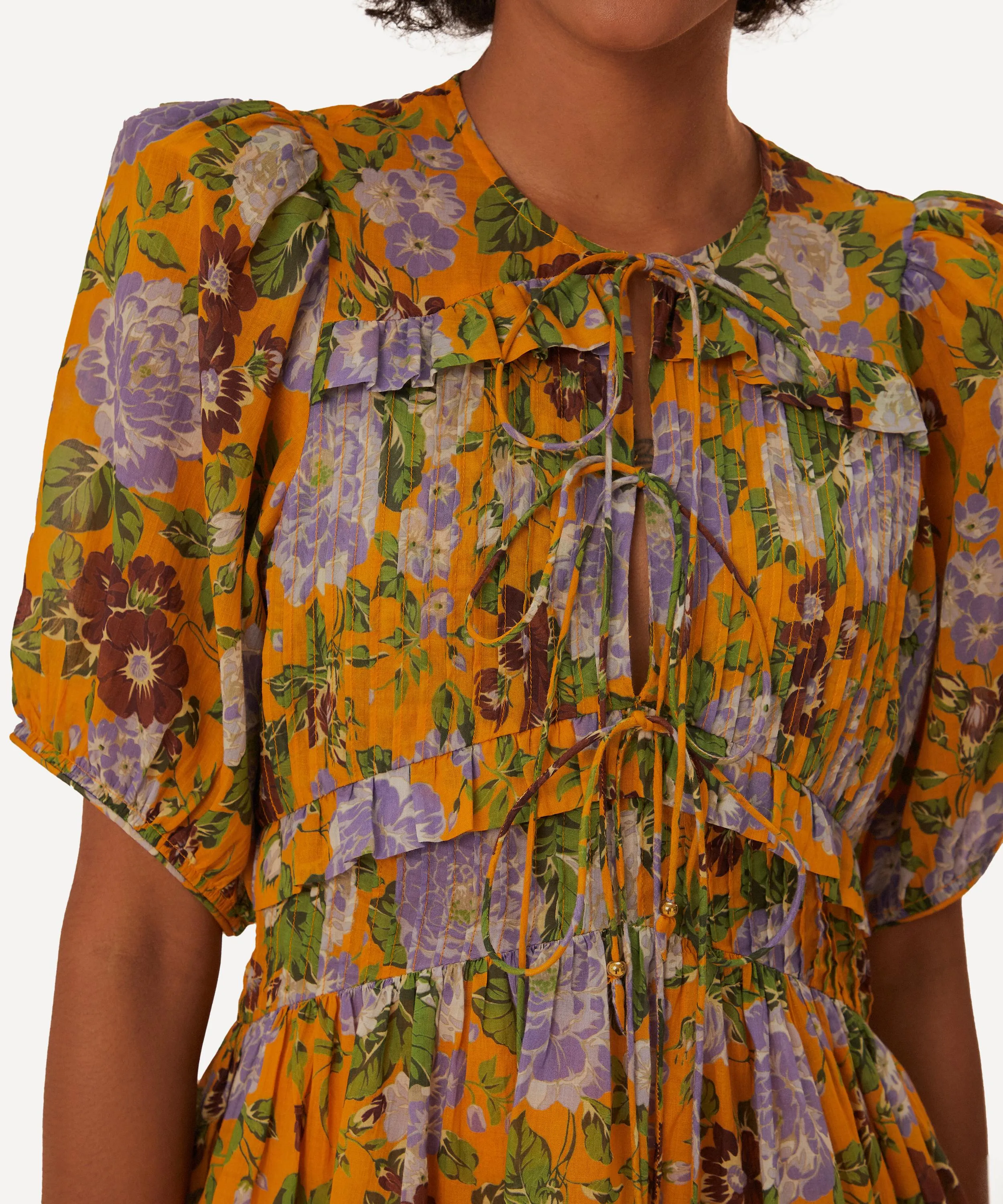 Mustard Capri Floral Short Sleeve Blouse