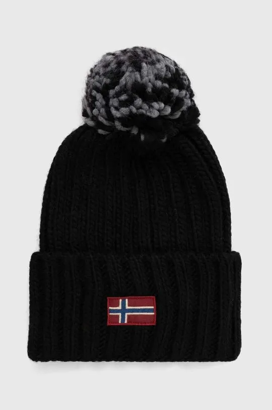 Napapijri wool blend beanie SEMIURY W 3 black color NP0A4GKC0411