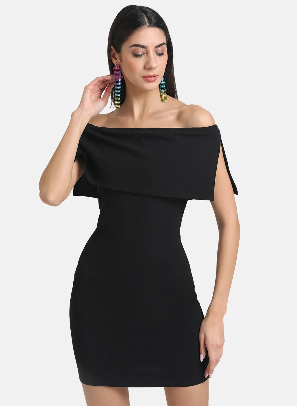 Off-Shoulder Mini Dress With Overlay