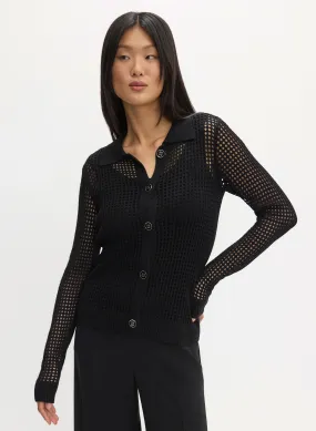 Open Weave Button-Up Sweater