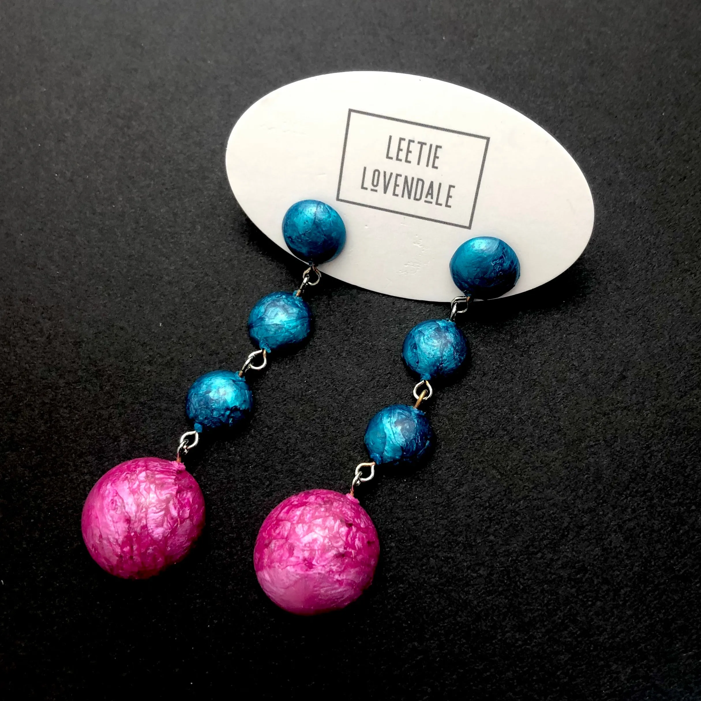 Peacock & Hot Pink Capiz Drop Statement Earrings