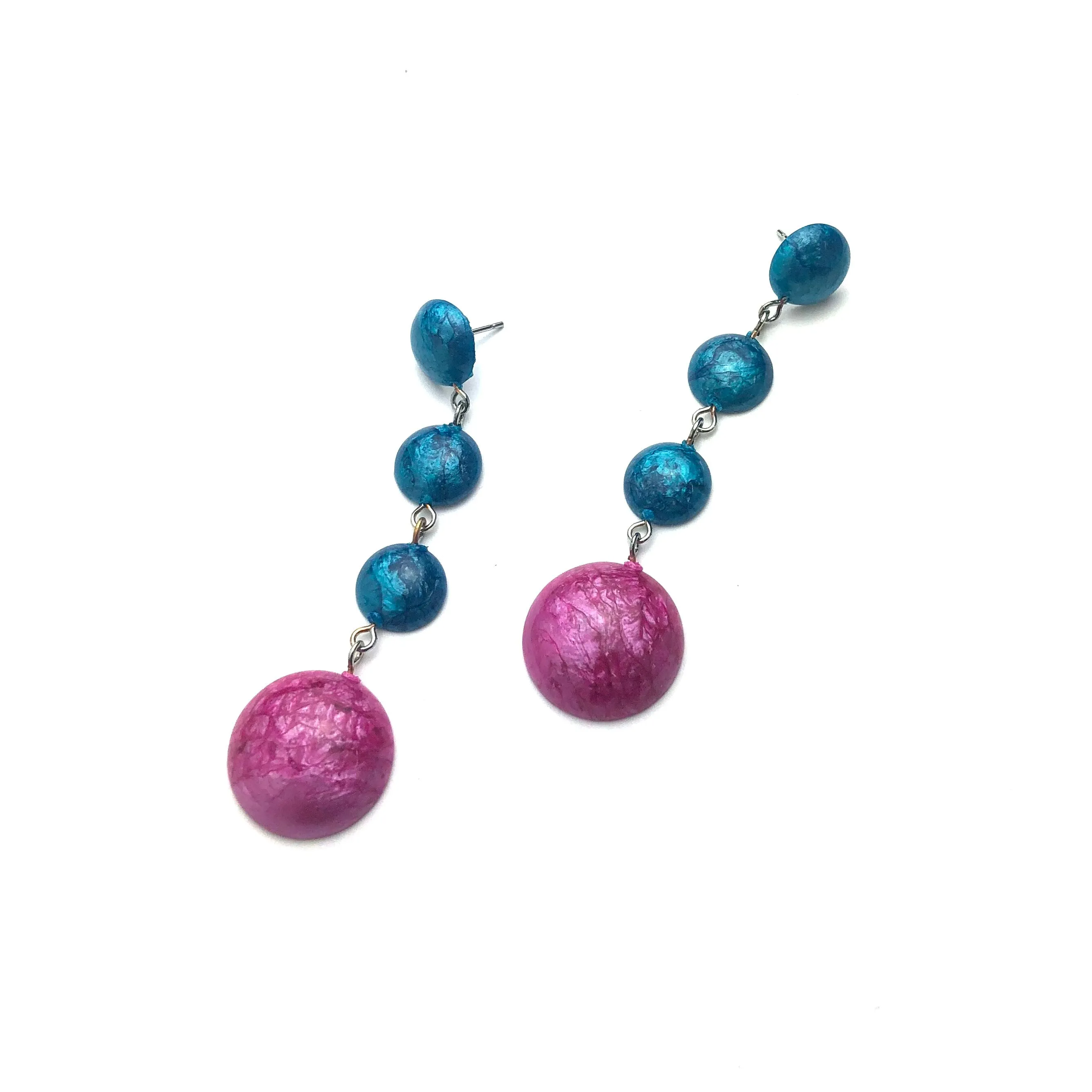 Peacock & Hot Pink Capiz Drop Statement Earrings