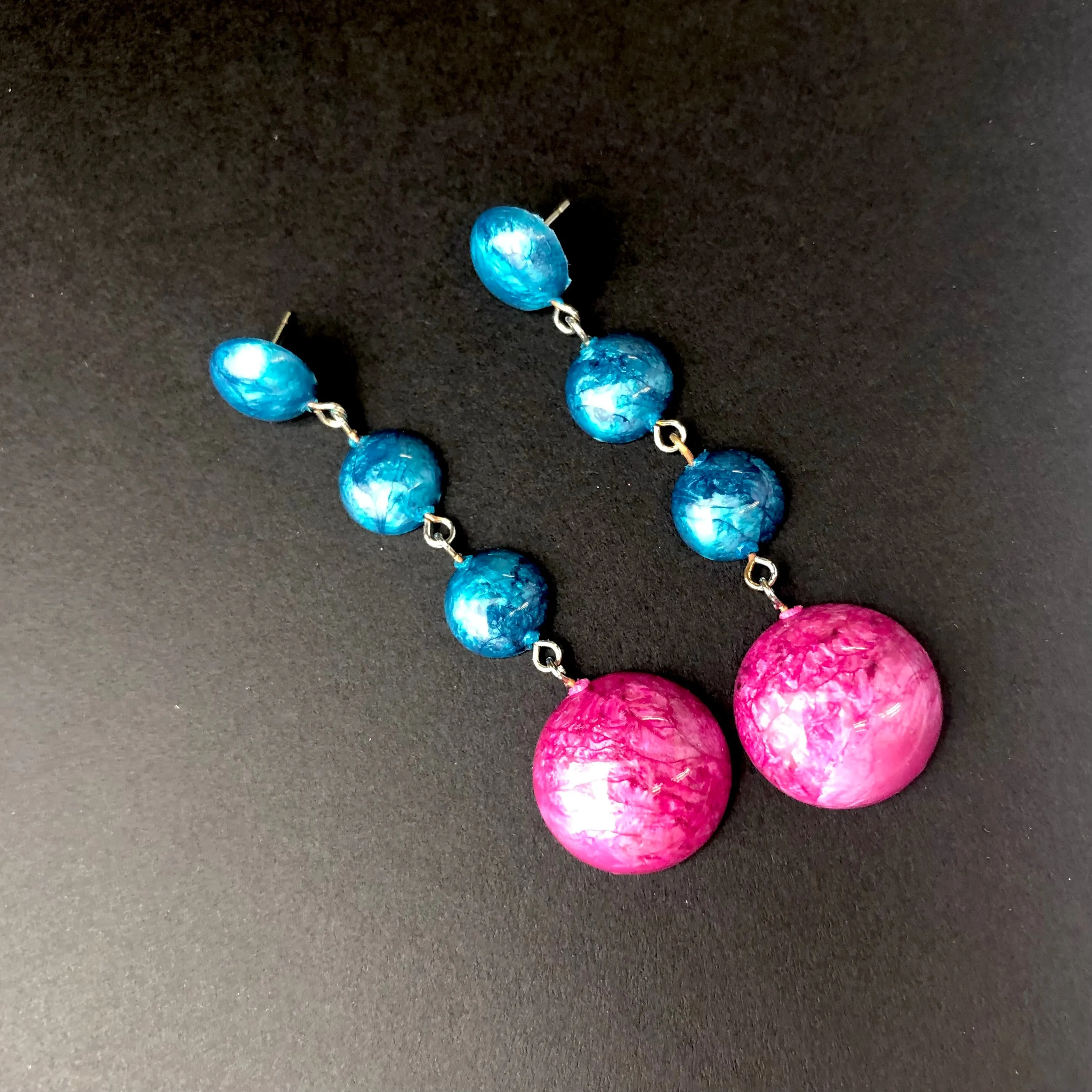 Peacock & Hot Pink Capiz Drop Statement Earrings