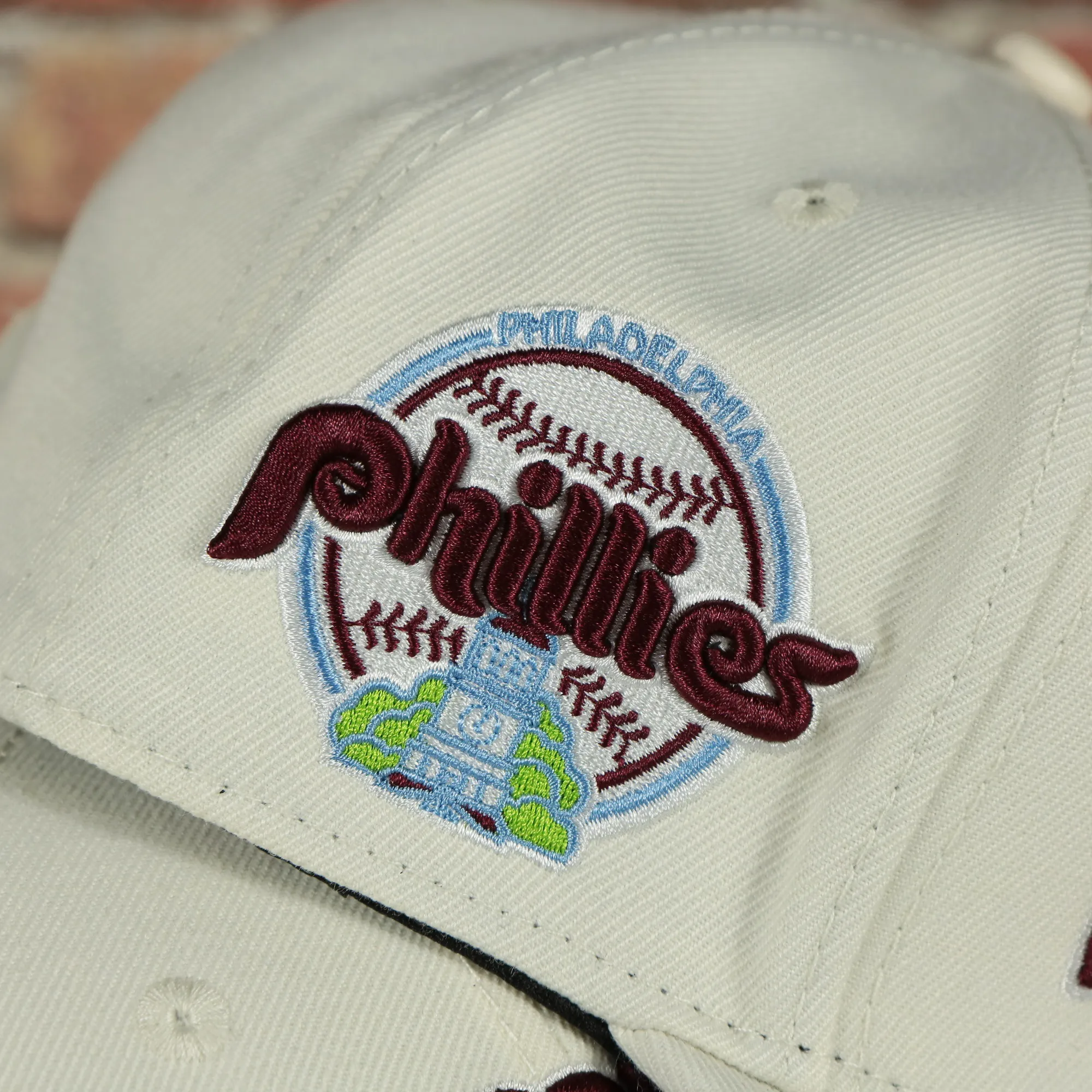 Philadelphia Phillies Cooperstown 1970 Phillies Script 1984 Phillies logo side patch Cream Snapback Hat