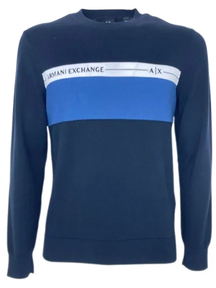 PULLOVER UOMO BLU CON LOGO FRONTALE