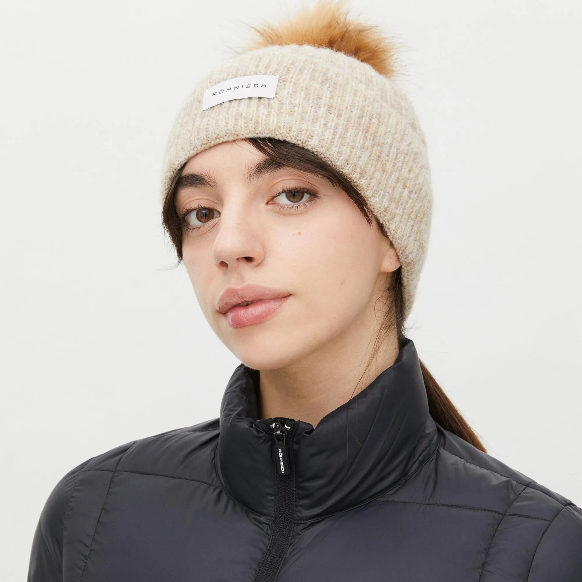 Rohnisch Pom Rib Ladies Golf Beanie Oatmeal