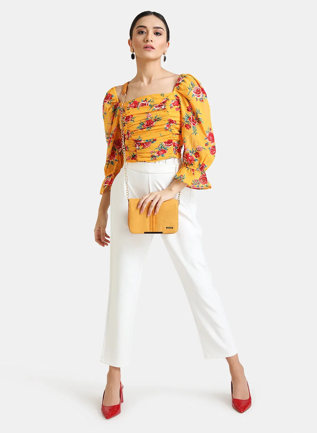 Ruched Floral Print Crop Top