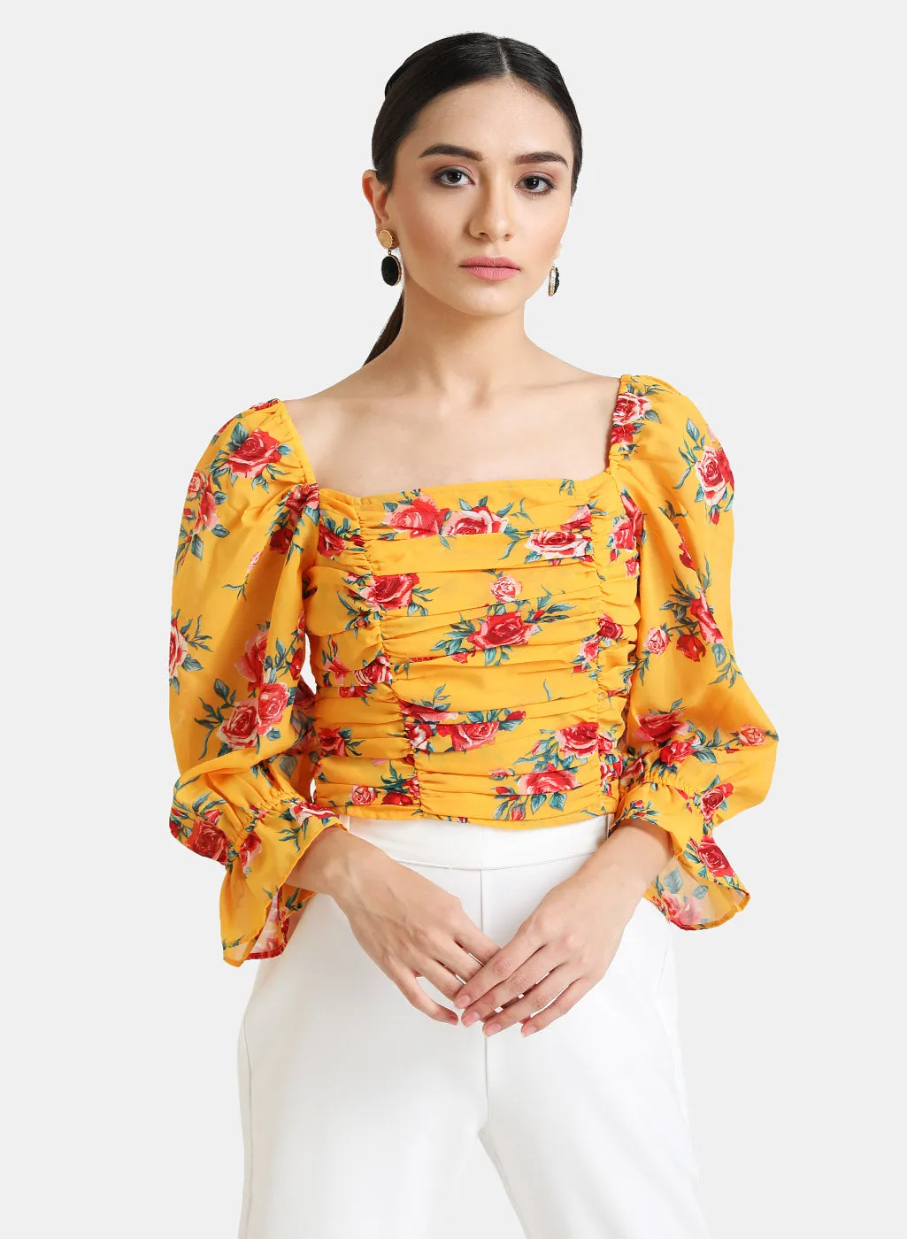 Ruched Floral Print Crop Top