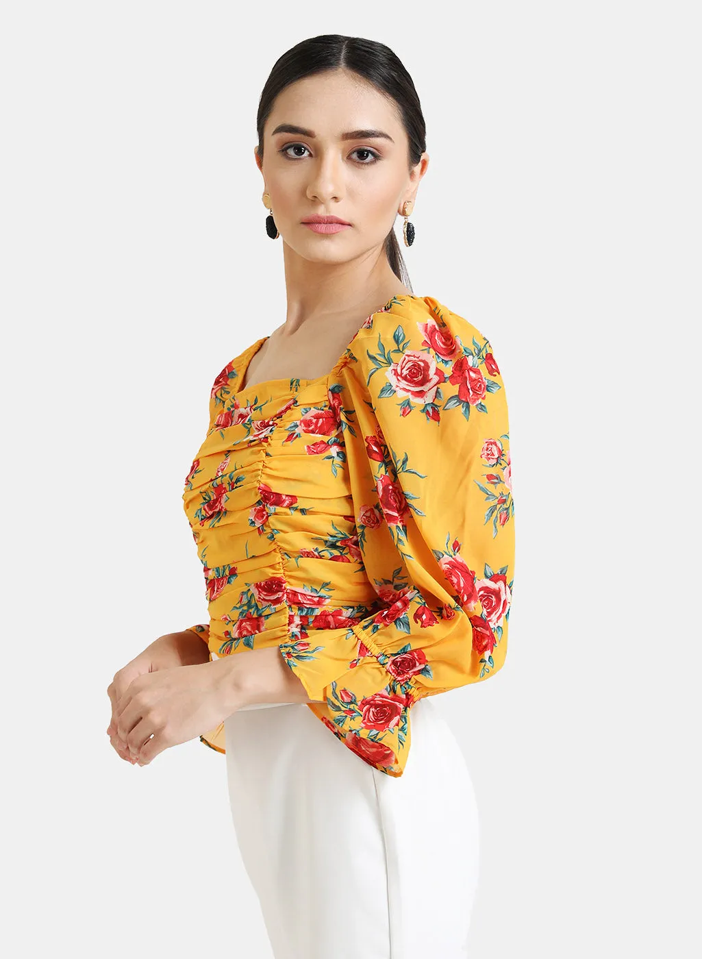 Ruched Floral Print Crop Top