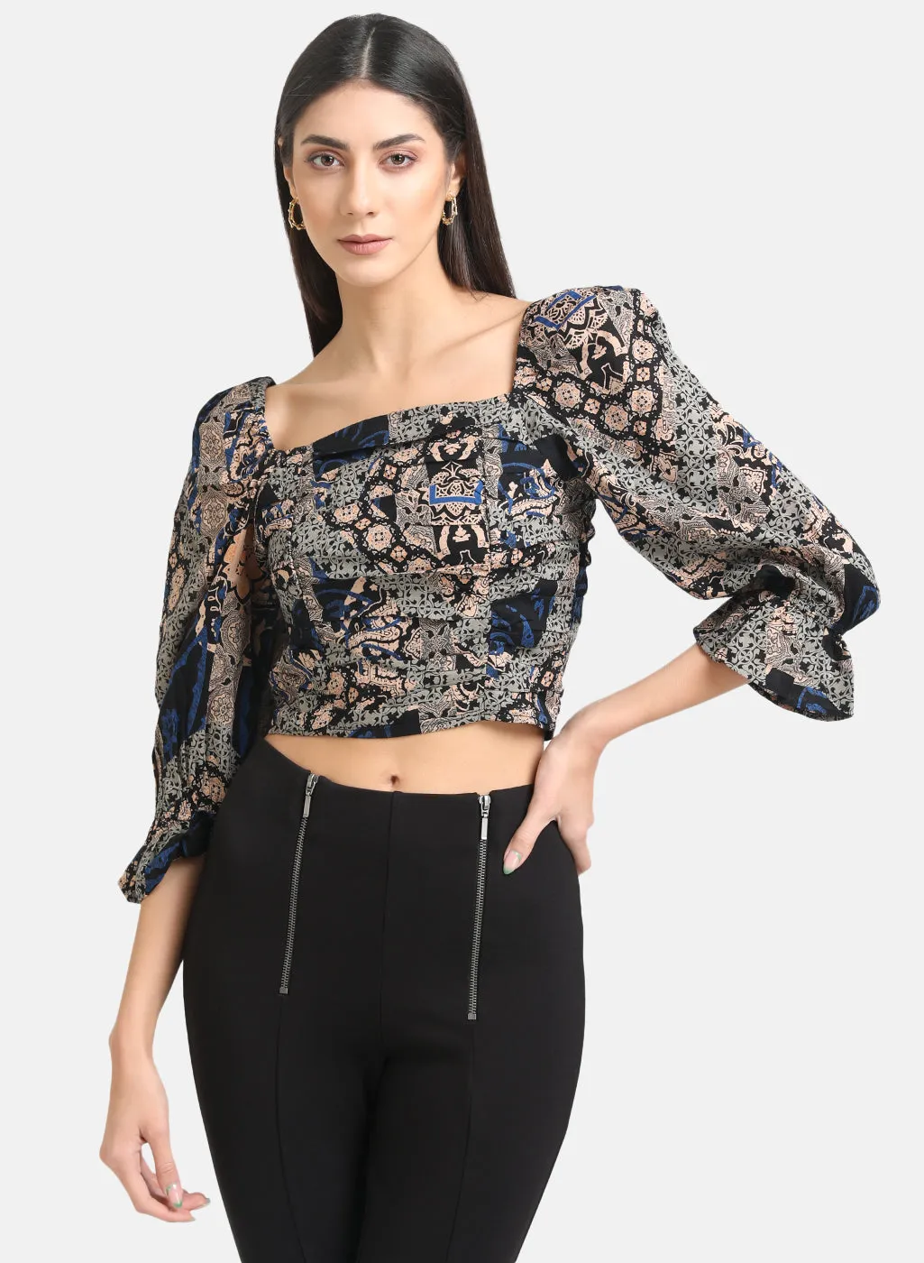 Ruched Printed Crop Top