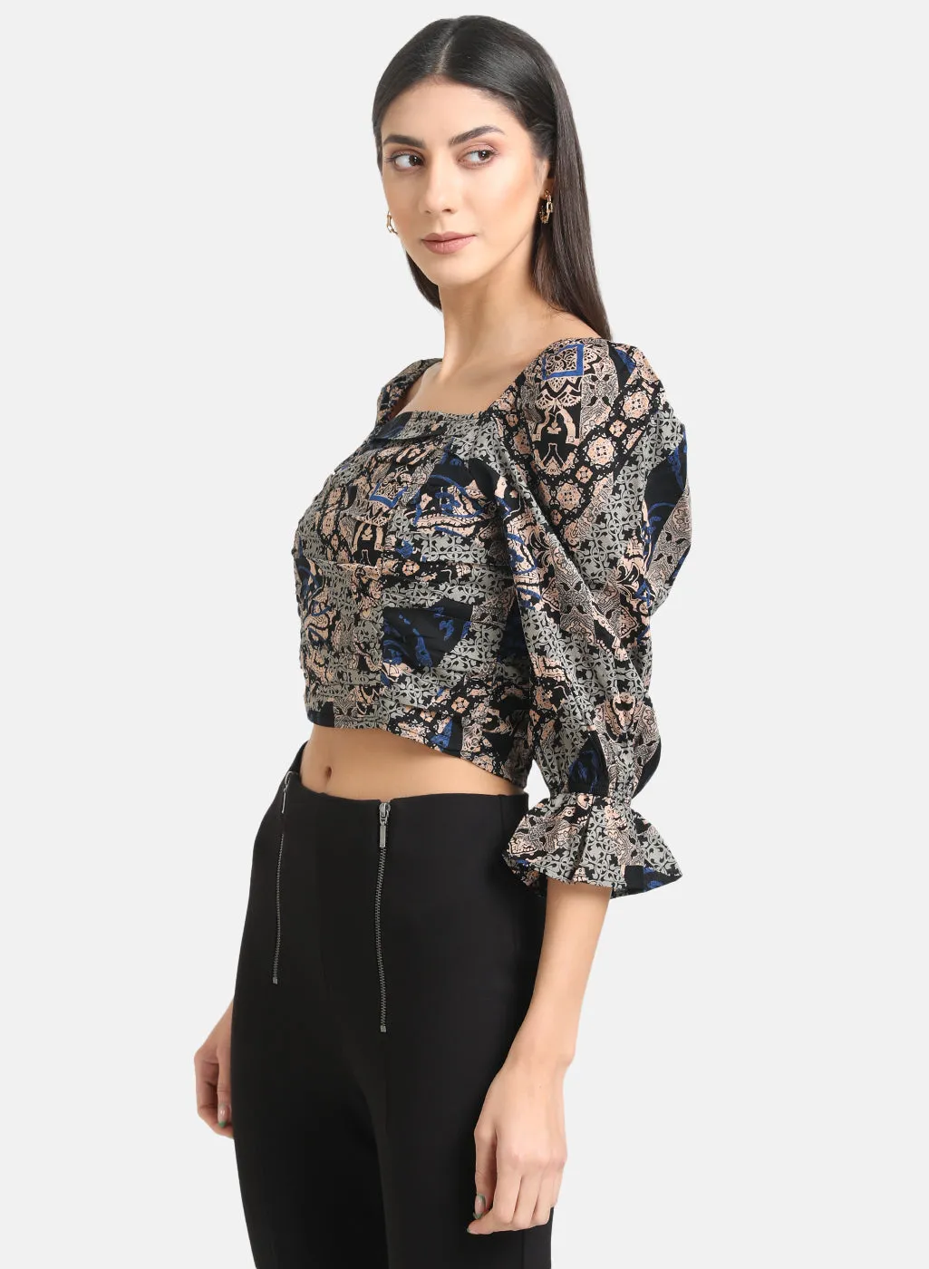 Ruched Printed Crop Top