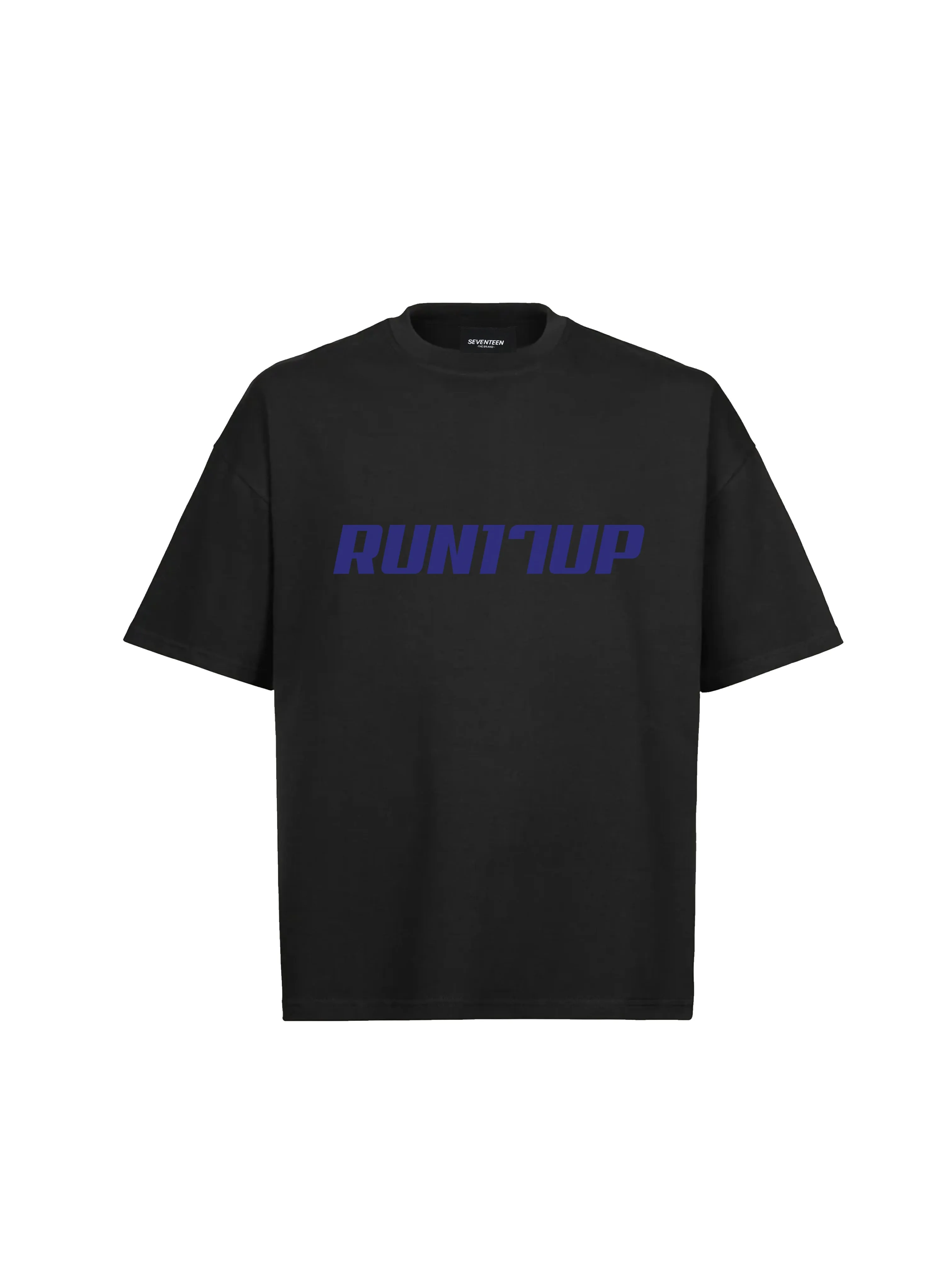 Run17Up Blue Logo Black T-Shirt