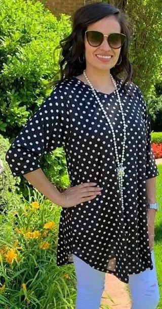 S-M-L *Black & White Polka Dot Scoop Tunic*