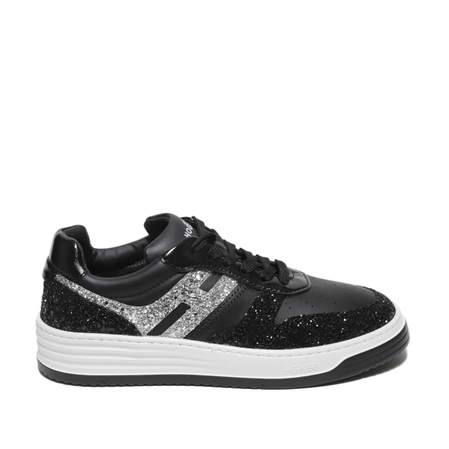 Sneakers H630 in pelle e tessuto glitterato nero