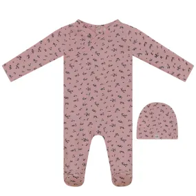 So Loved Pink Floral Wide Ribbed Stretchie and Beanie