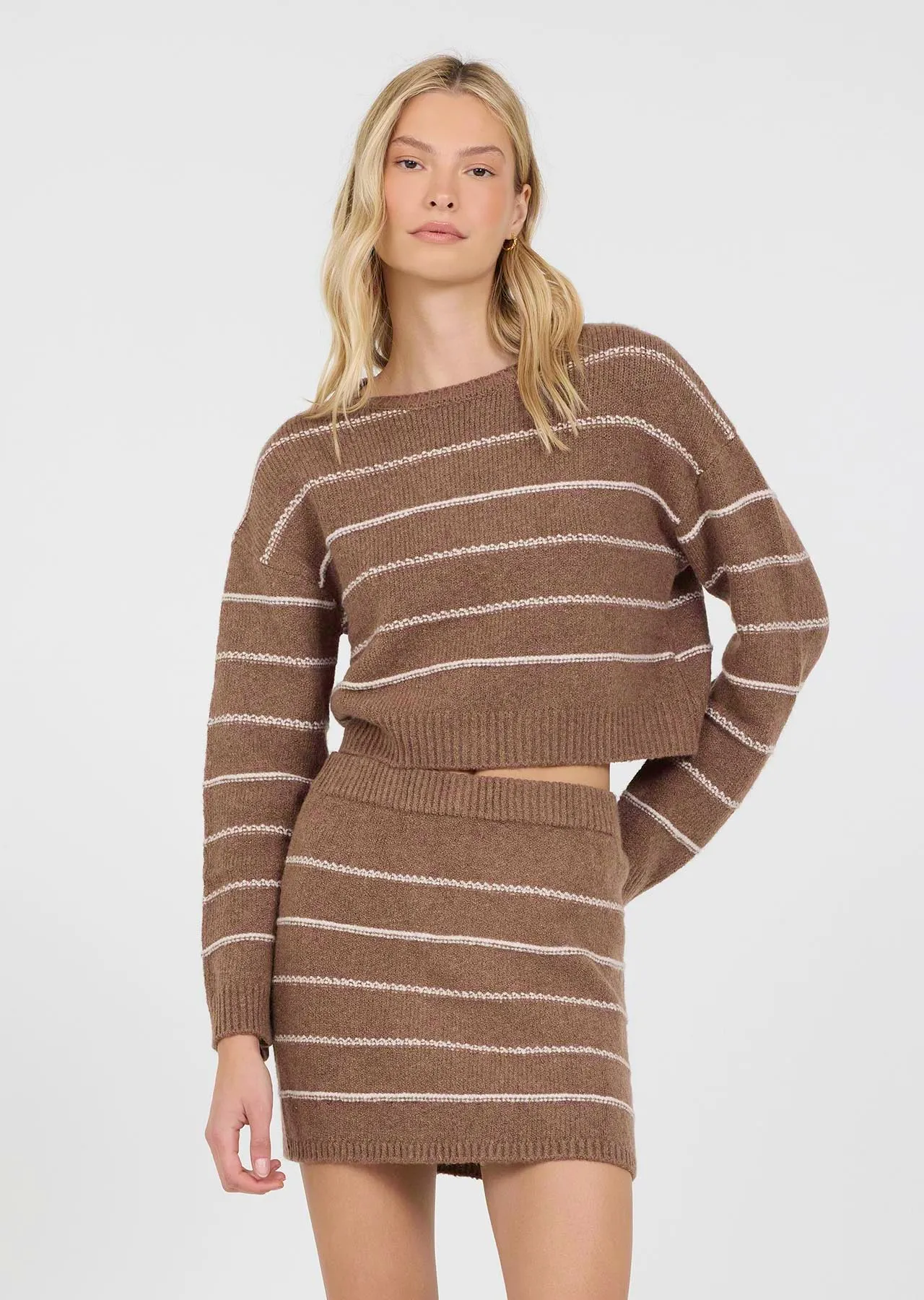 Stitches + Stripes Dori Pullover Sweater in Saddle Combo