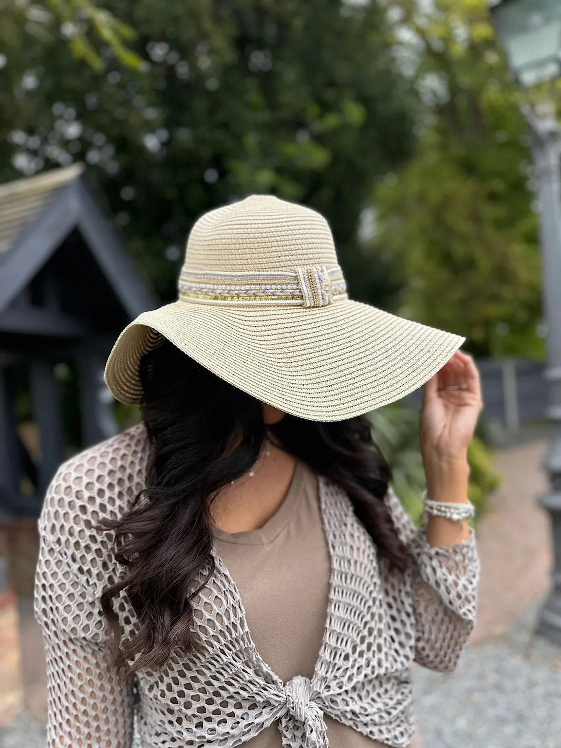 Stone Embellished Weave Hat