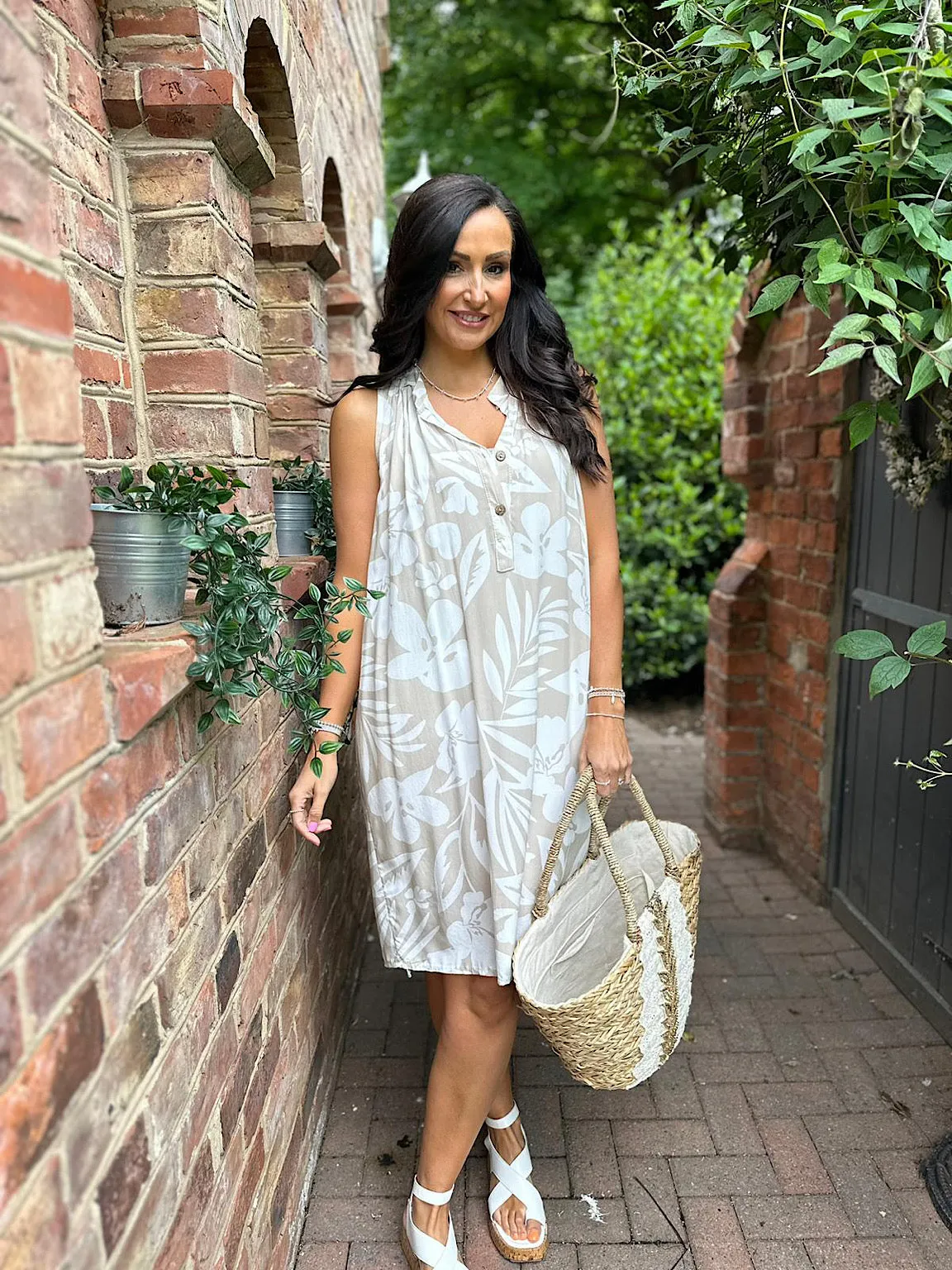 Stone Floral Sleeveless Tunic Dress Jade