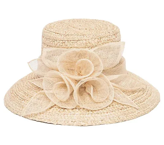 Straw Dress Hat with Triple Floral Band