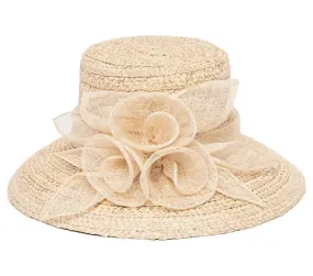 Straw Dress Hat with Triple Floral Band